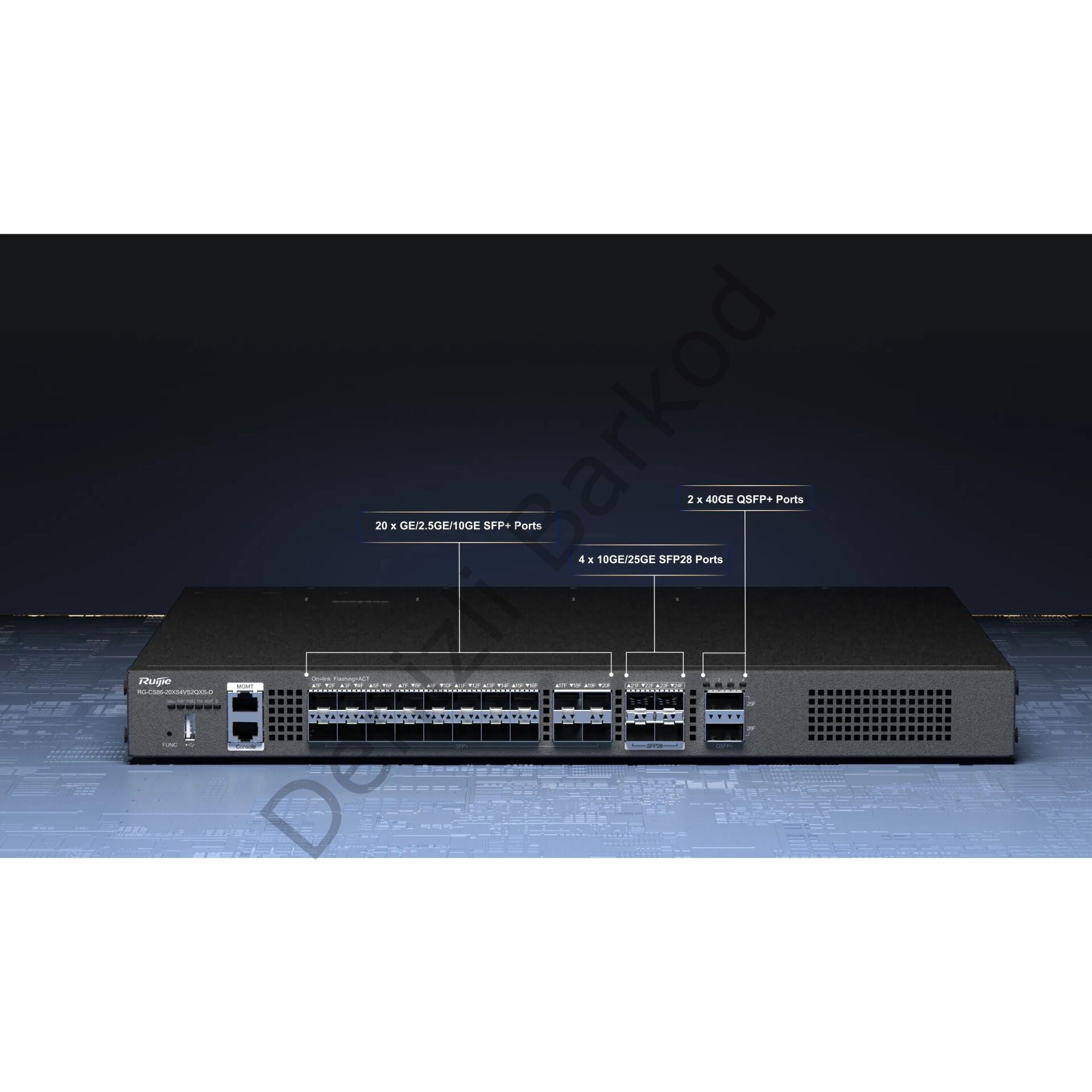 RUIJIE RG-CS86-20XS4VS2QXS-D 20x1G-2,5G-10G SFP+ 4X 10G/25G PORT 2 x 40GBASE-X QSFP+ CLOUD YONETILEBILIR L3 RACK MOUNT SWITCH