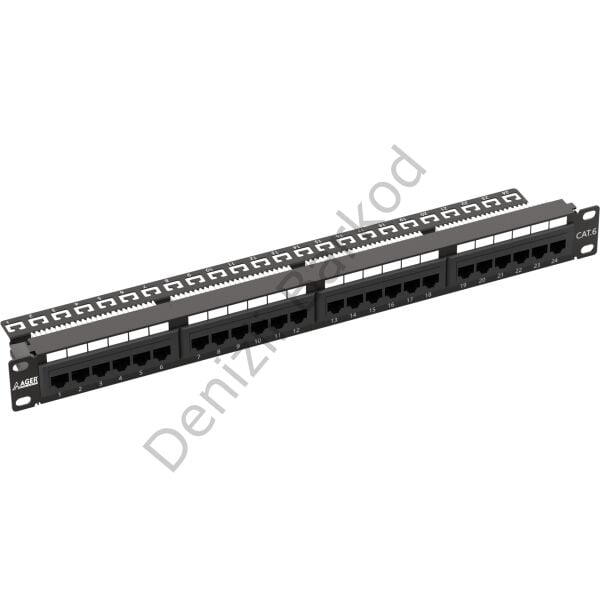 AGER AC-611-24E 8P8C,LSA,ALTIN KONTAK 24 PORT CAT6 DOLU 1U ZIRHSIZ PATCH PANEL