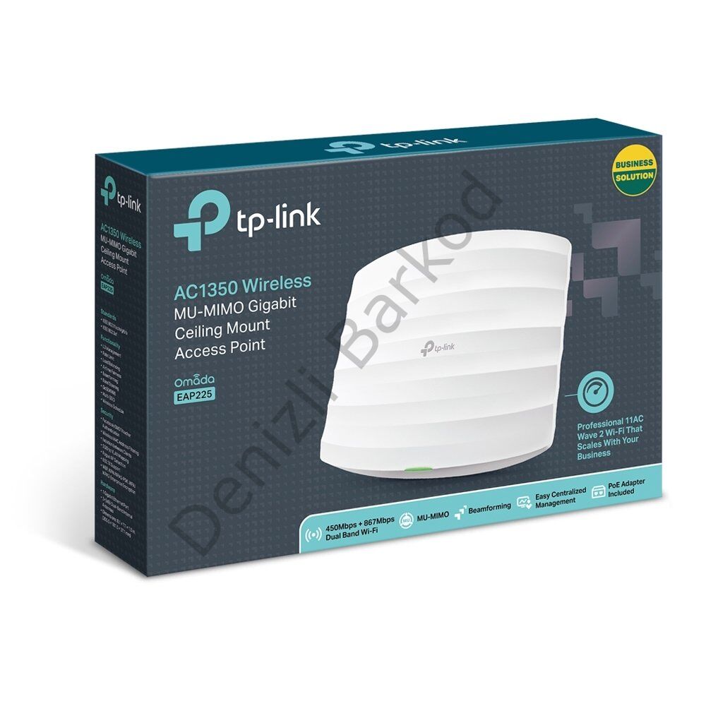 TP-LINK EAP225 AC1350Mbps 1PORT POE 5DBI DUALBAND INDOOR TAVAN TİPİ ACCESS POINT