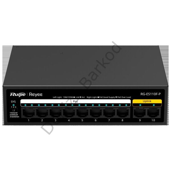 RUIJIE REYEE RG-ES110F-P 8 PORT 10/100 8 PORT POE 2 PORT FAST ETHERNET UPLINK 110W YONETILEMEZ DESKTOP SWITCH