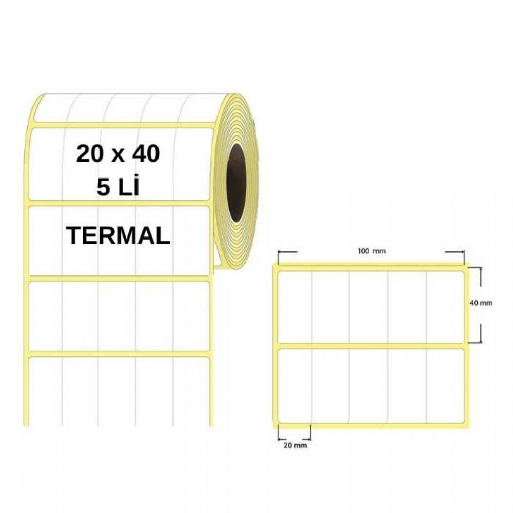 20x40 Termal Etiket - 4000 Adet 5’li Yanyana