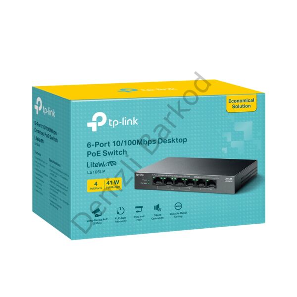 TP-LINK LS106LP 6 PORT 10/100 4 PORT POE+ YONETILEMEZ DESKTOP SWITCH METAL KASA