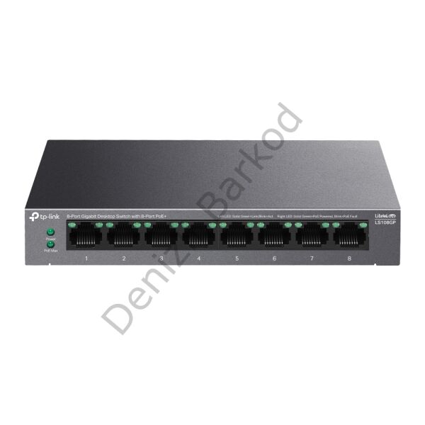 TP-LINK LS108GP 8 PORT 10/100/1000 8 PORT POE+ YONETILEMEZ DESKTOP SWITCH METAL KASA