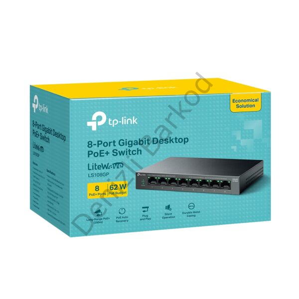 TP-LINK LS108GP 8 PORT 10/100/1000 8 PORT POE+ YONETILEMEZ DESKTOP SWITCH METAL KASA