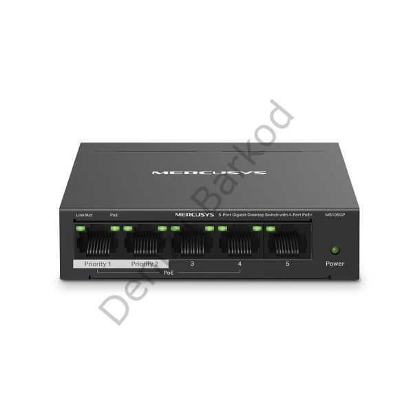 TP-LINK MERCUSYS MS105GP 5 PORT 10/100/1000 4 PORT POE+ YONETILEMEZ DESKTOP SWITCH METAL KASA