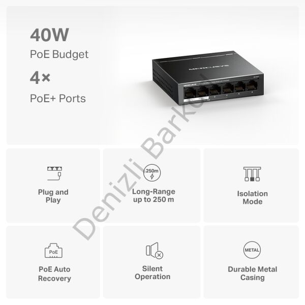 TP-LINK MERCUSYS MS106LP 6 PORT 10/100 4 PORT POE+ YONETILEMEZ DESKTOP SWITCH METAL KASA