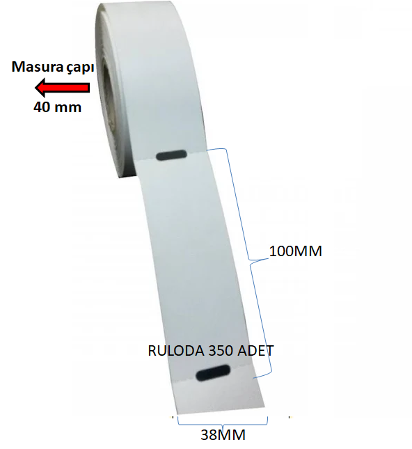 100x38 Karton Raf Etiketi Ortadan Delikli - 350'li Paket