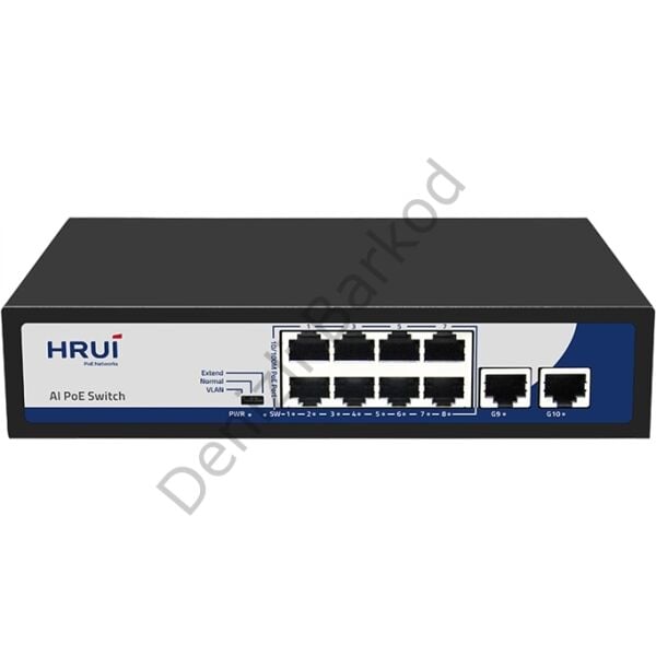 HRUI HR901-AF-R-8P2U 8 PORT 10/100 8 PORT POE 2 PORT GIGABITE UPLINK 120W YONETILEMEZ DESKTOP SWITCH