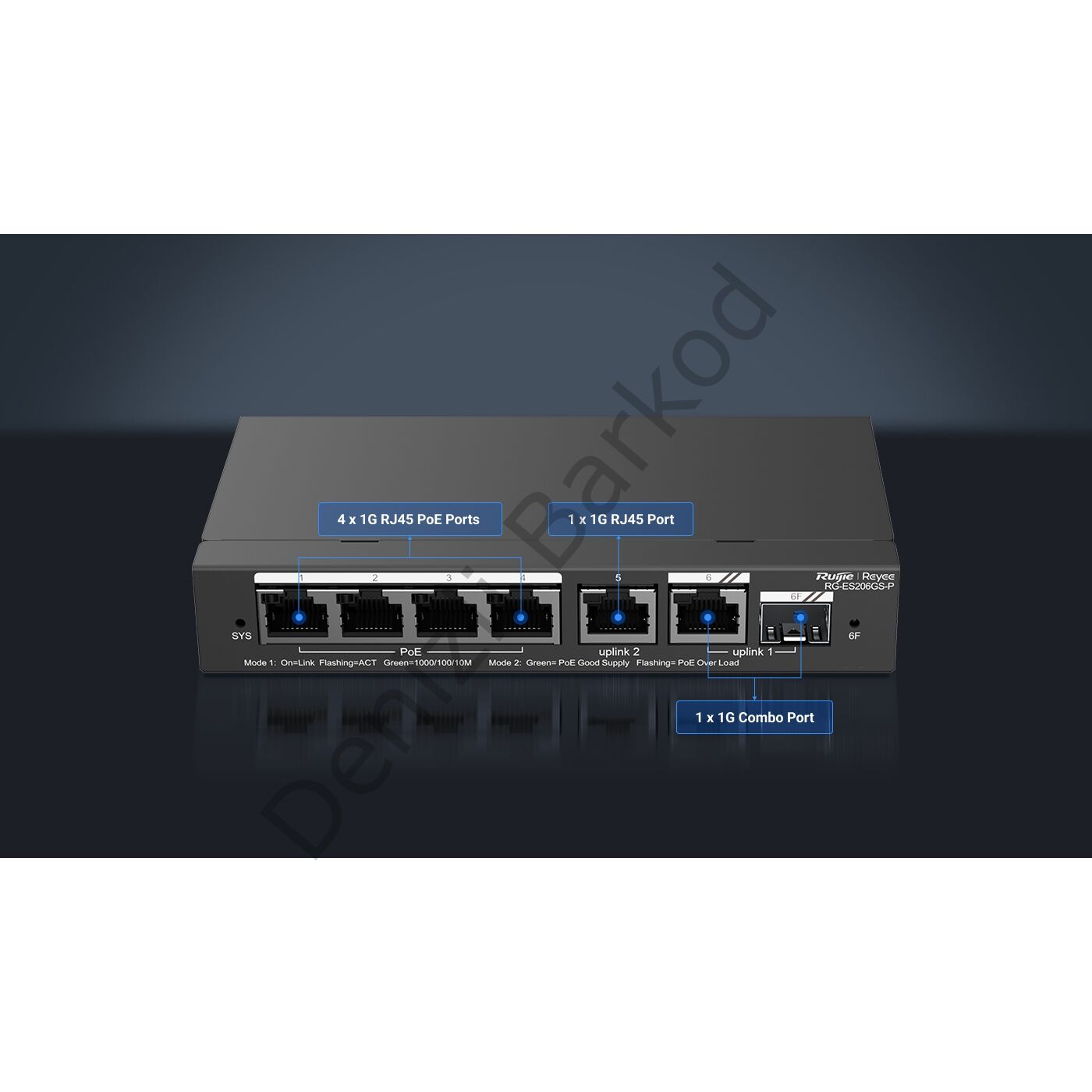 RUIJIE RG-ES206GS-P 4 PORT 10/100/1000 4 PORT POE+ 1XGE UPLINK 1 X SFP 54W RUJIE CLOUD YONETILEBILIR DESKTOP SWITCH