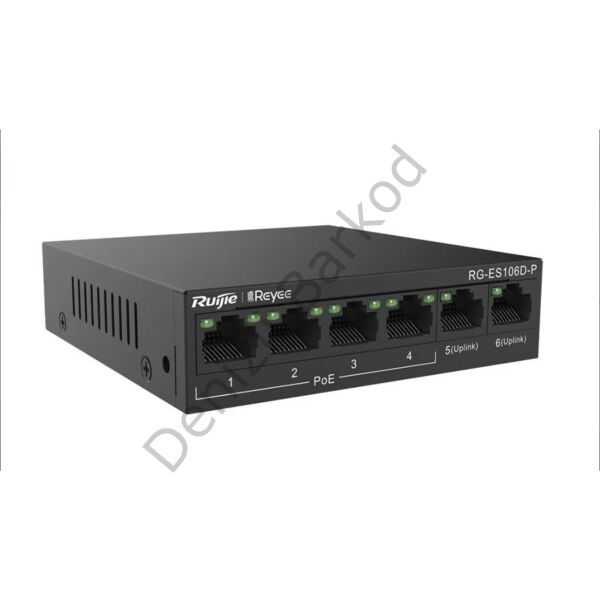 RUIJIE REYEE RG-ES106D-P 4 PORT 10/100 4 PORT POE 2 PORT UPLINK 58W YONETILEMEZ DESKTOP SWITCH