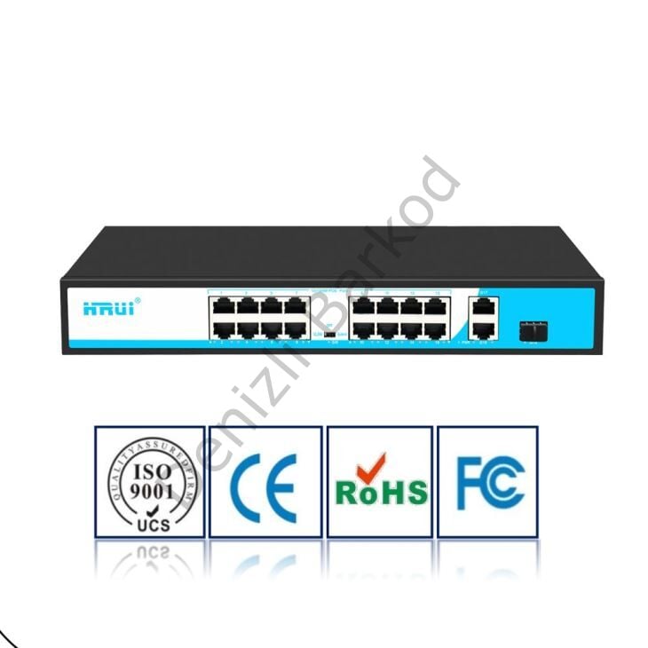 HRUI HR901-AF-1621GS-200 16 PORT 10/100 16 PORT POE 2 PORT UPLINK + 1 SFP 200W YONETILEMEZ RACK MOUNT SWITCH