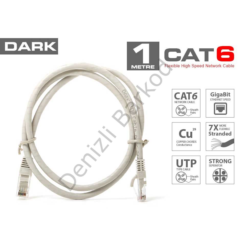 DARK DK-CB-NT6U100G 1MT UTP CAT6 PATCH KABLO GRI AWG24/7