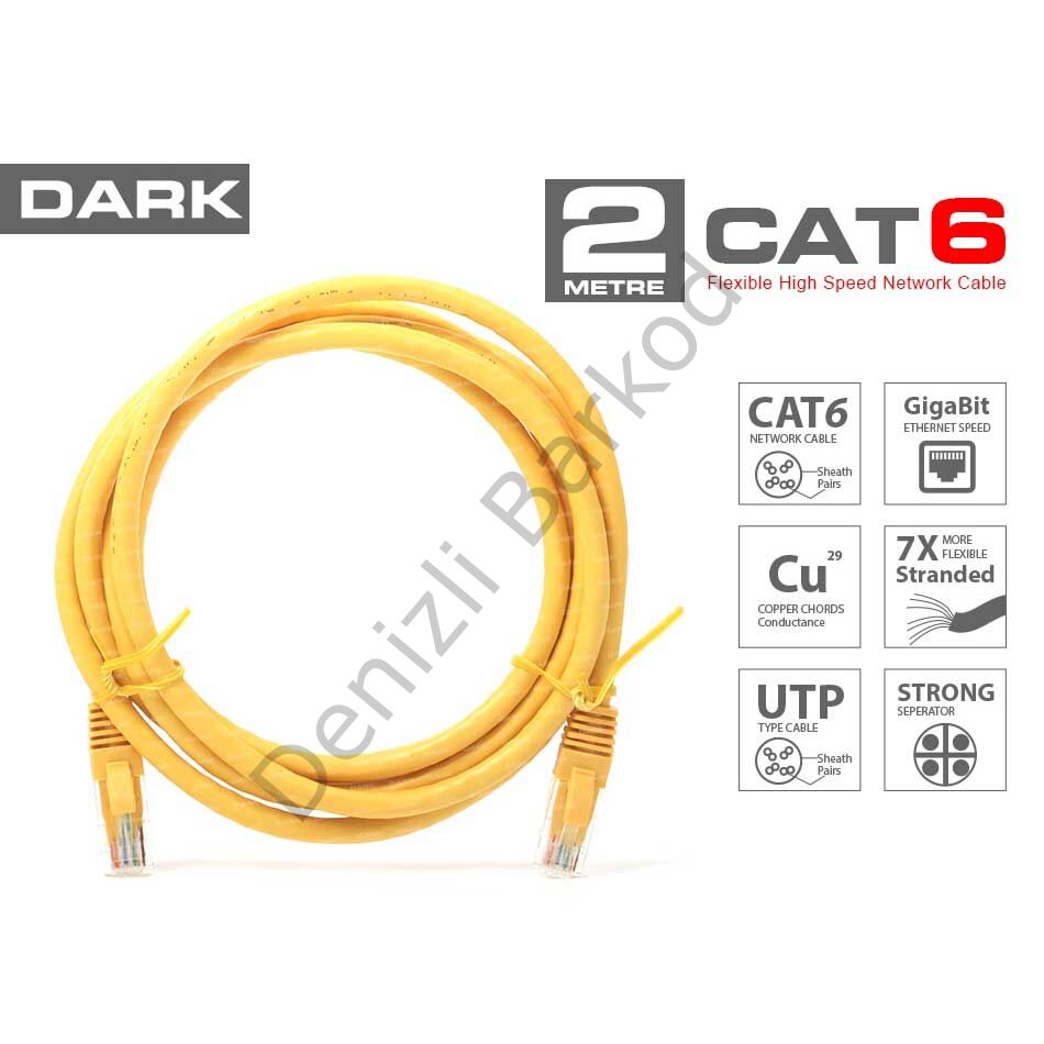 DARK DK-CB-NT6U200Y 2MT UTP CAT6 PATCH KABLO SARI AWG24/7