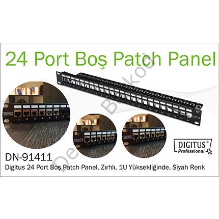 DIGITUS DN-91411 MODULER UTP/FTP CAT6/CAT6A 24 PORT BOŞ 1U ZIRHLI PATCH PANEL