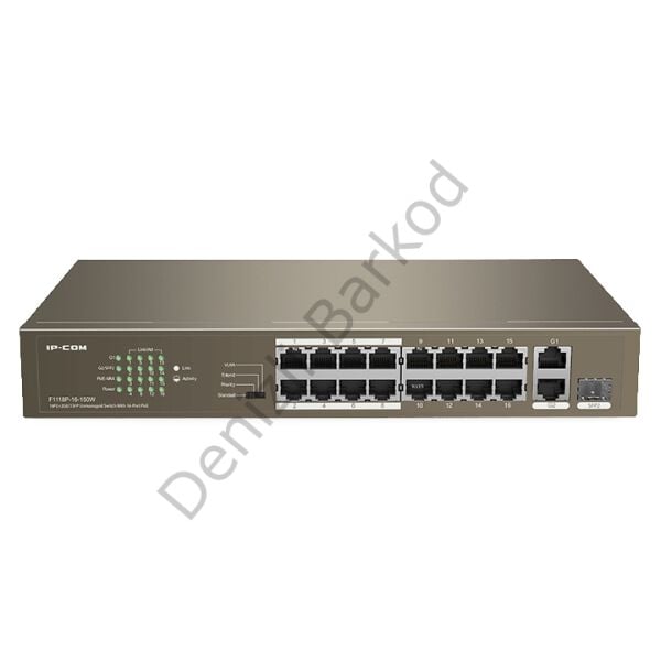 IP-COM F1118P-16-150W 16 PORT 10/100 16 PORT POE 1XGE UPLINK 1 X SFP 150W YONETILEMEZ RACKMOUNT SWITCH